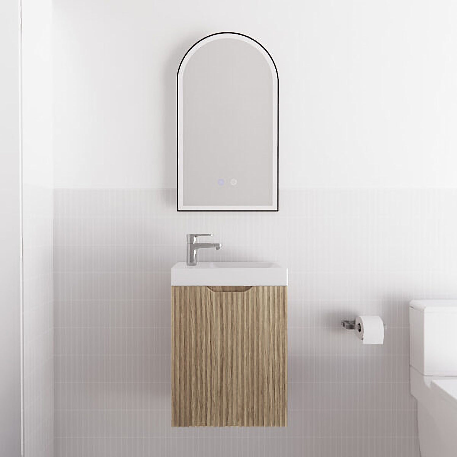 Vienna 450mm Wall Hung Vanity with Polymarble Top - American Oak