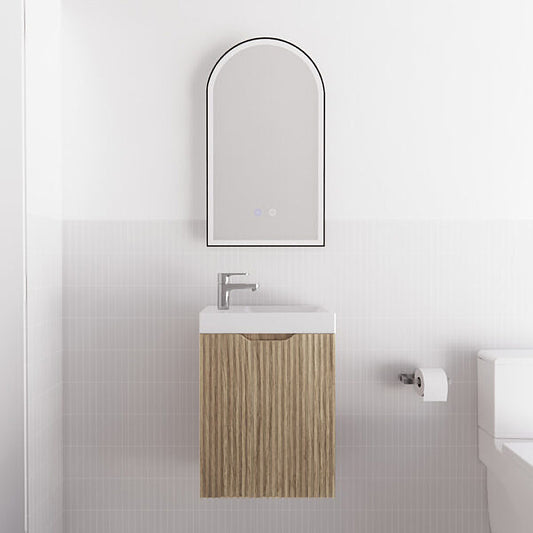 Vienna 450mm Wall Hung Vanity with Polymarble Top - American Oak