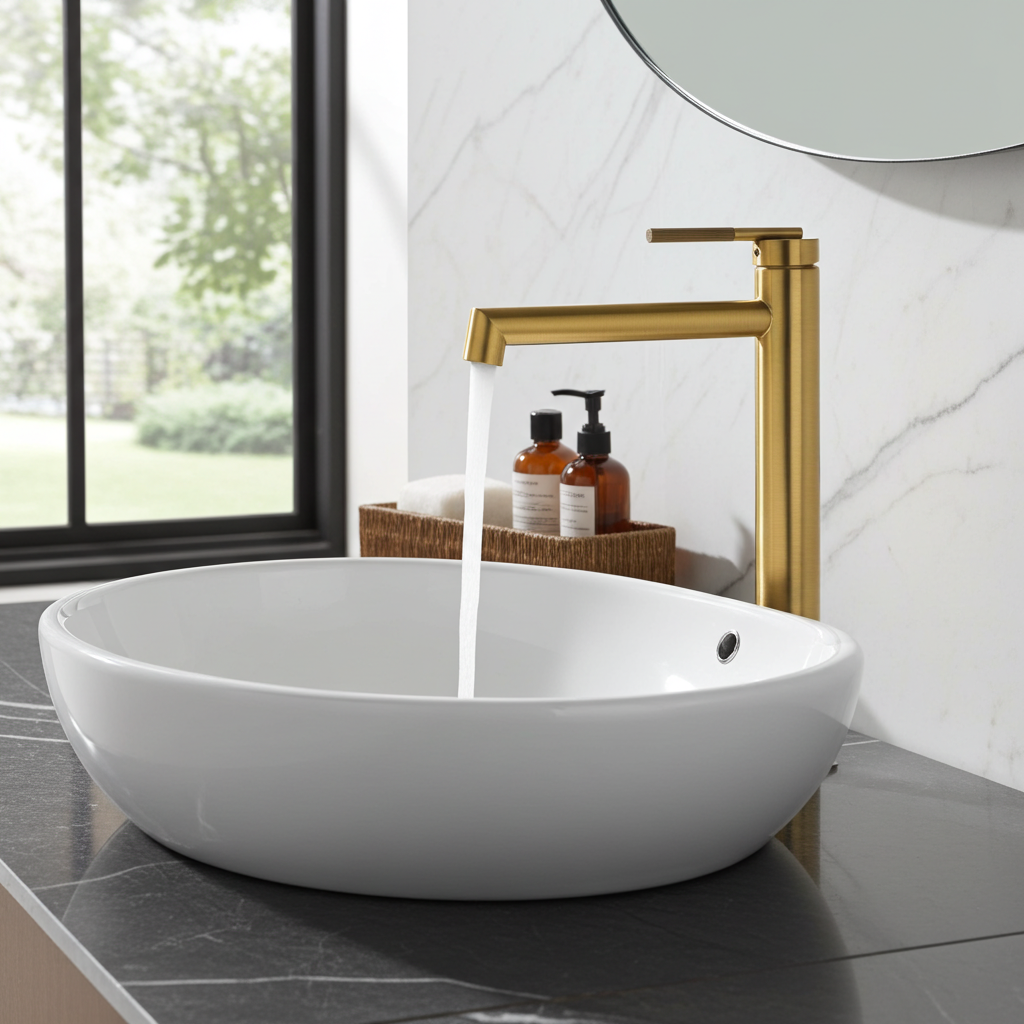 CADDENCE Tall Basin Mixer - Solid Brass - Brushed Brass Gold