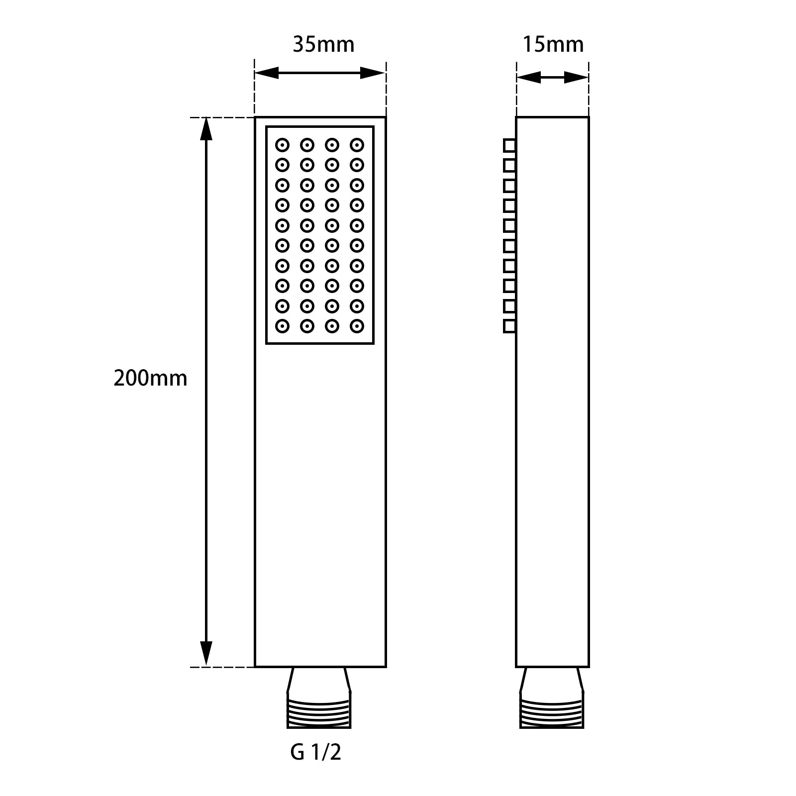 Brass Single Function Handheld Shower Head Square - Black