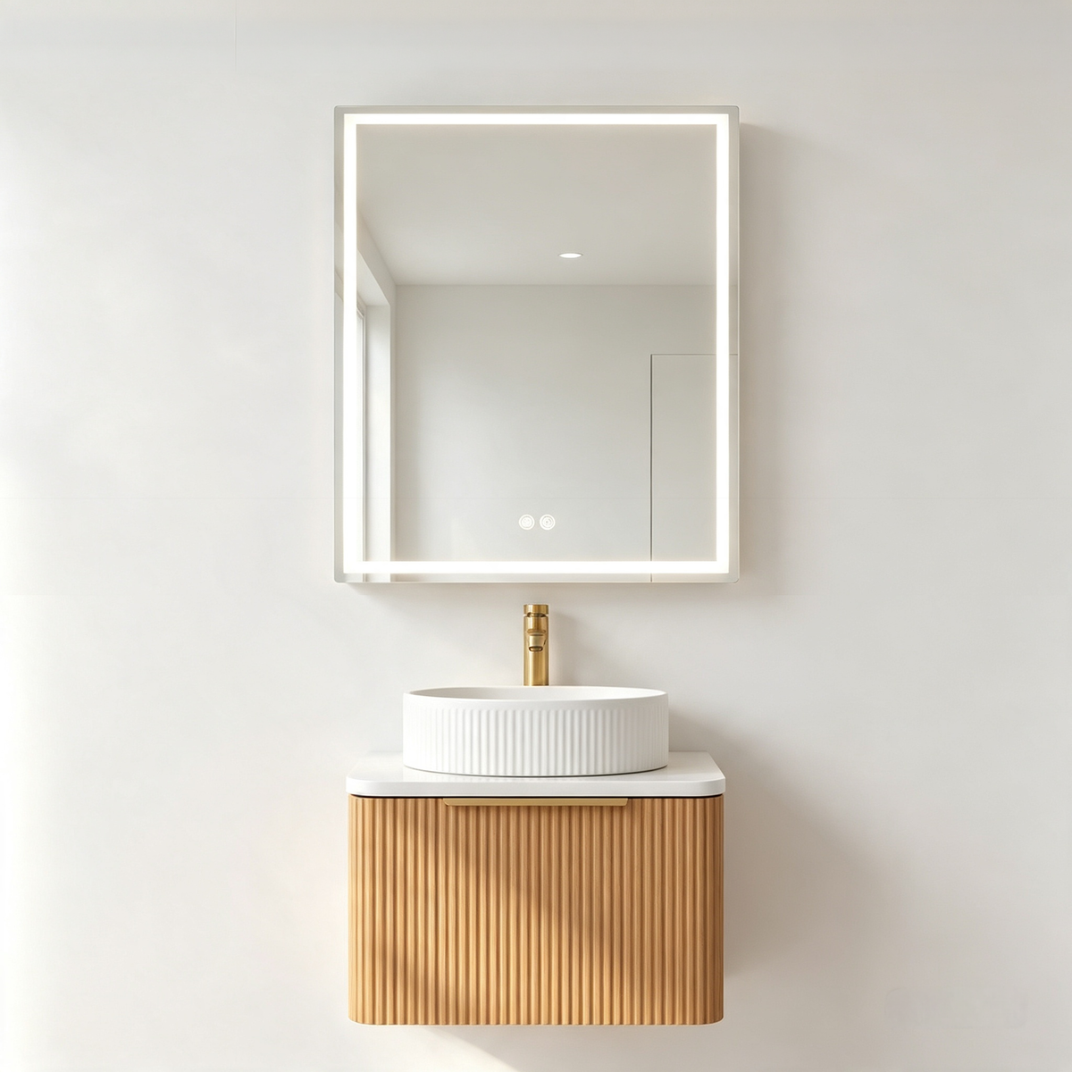 600 x 720mm single-door LED bathroom mirror cabinet with illuminated border