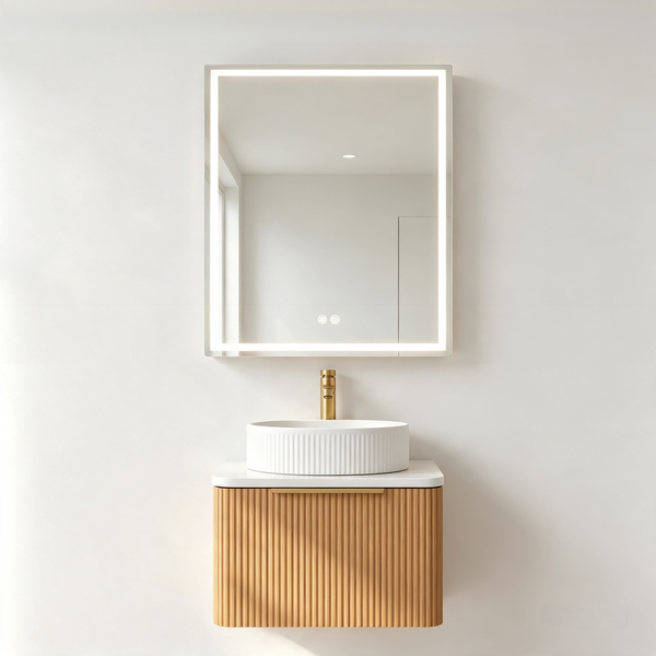 600 x 720mm single-door LED bathroom mirror cabinet with illuminated border