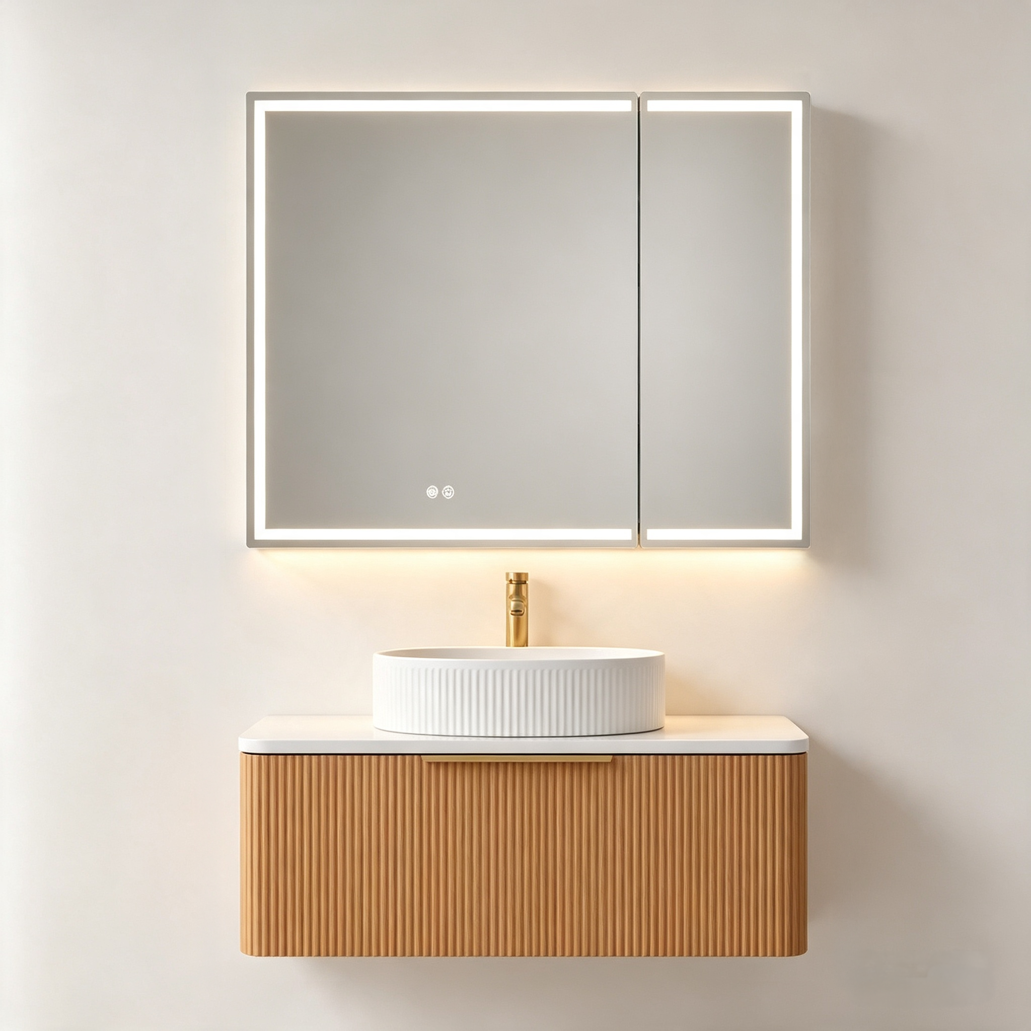 900 x 720mm double-door LED bathroom mirror cabinet with illuminated border