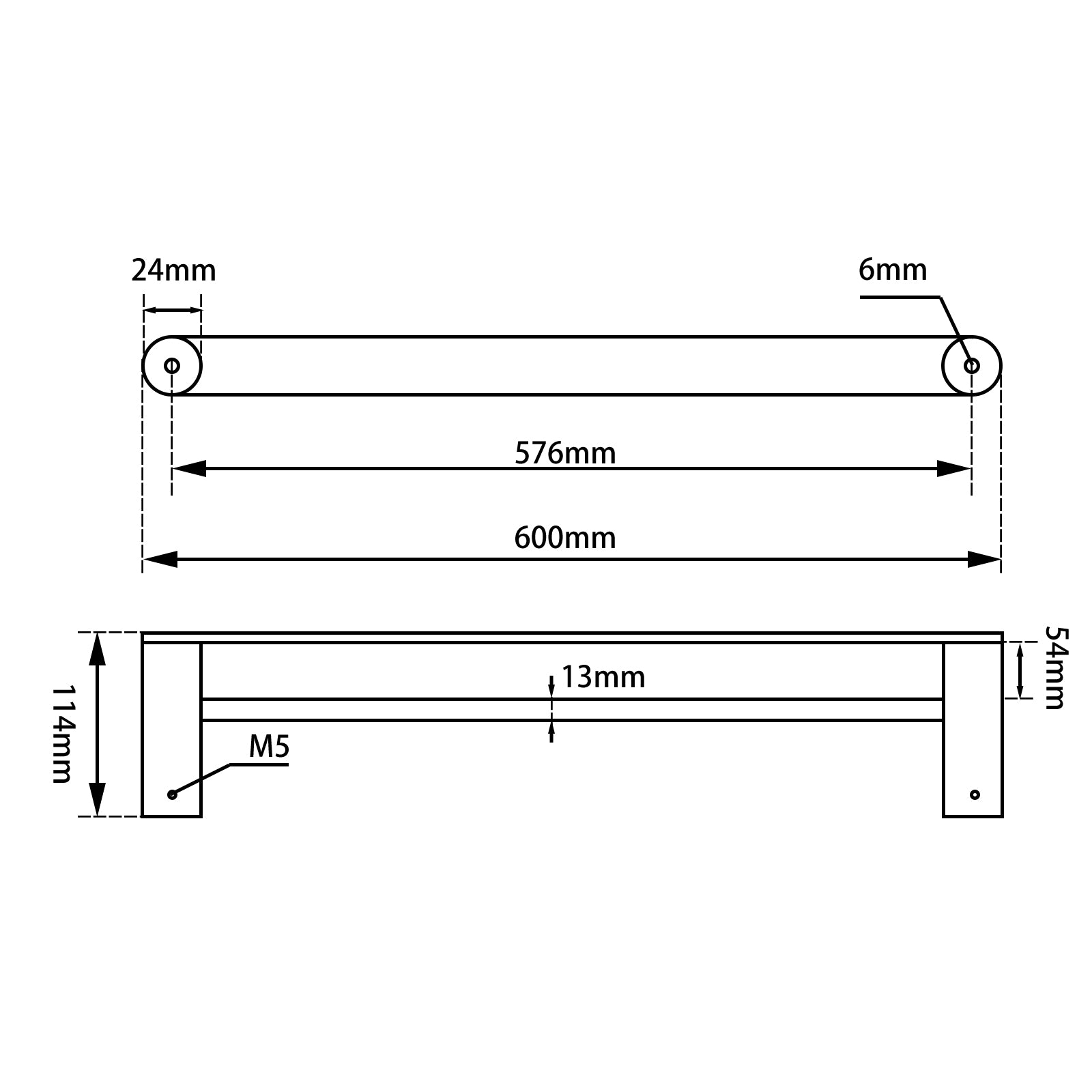 Stainless Steel 600mm Double Towel Rail - Brushed Nickel Silver- RUSHY