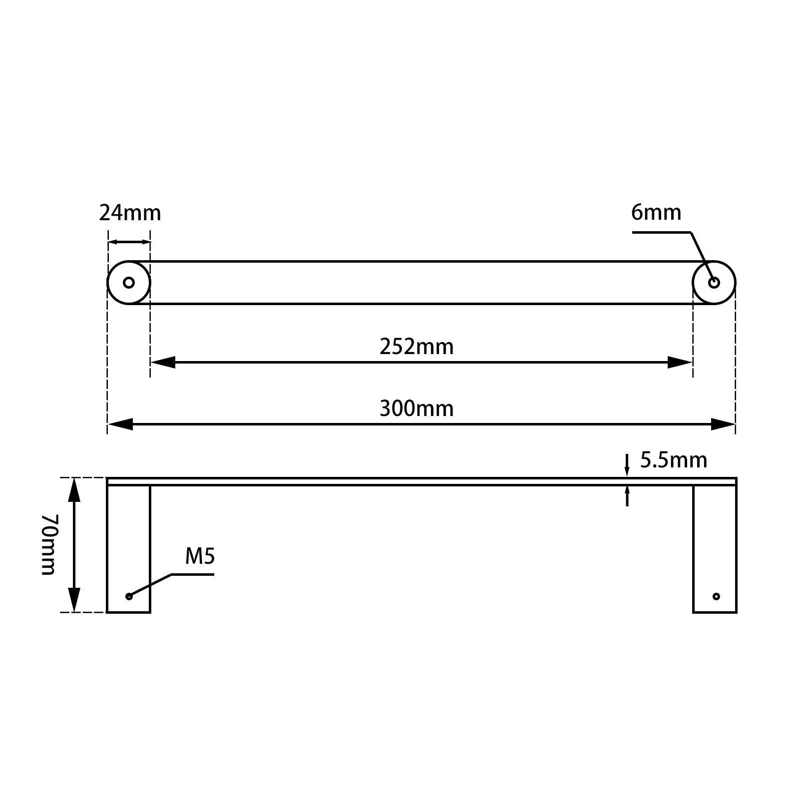 Stainless Steel Hand Towel Rail - Black and Chrome Silver - RUSHY