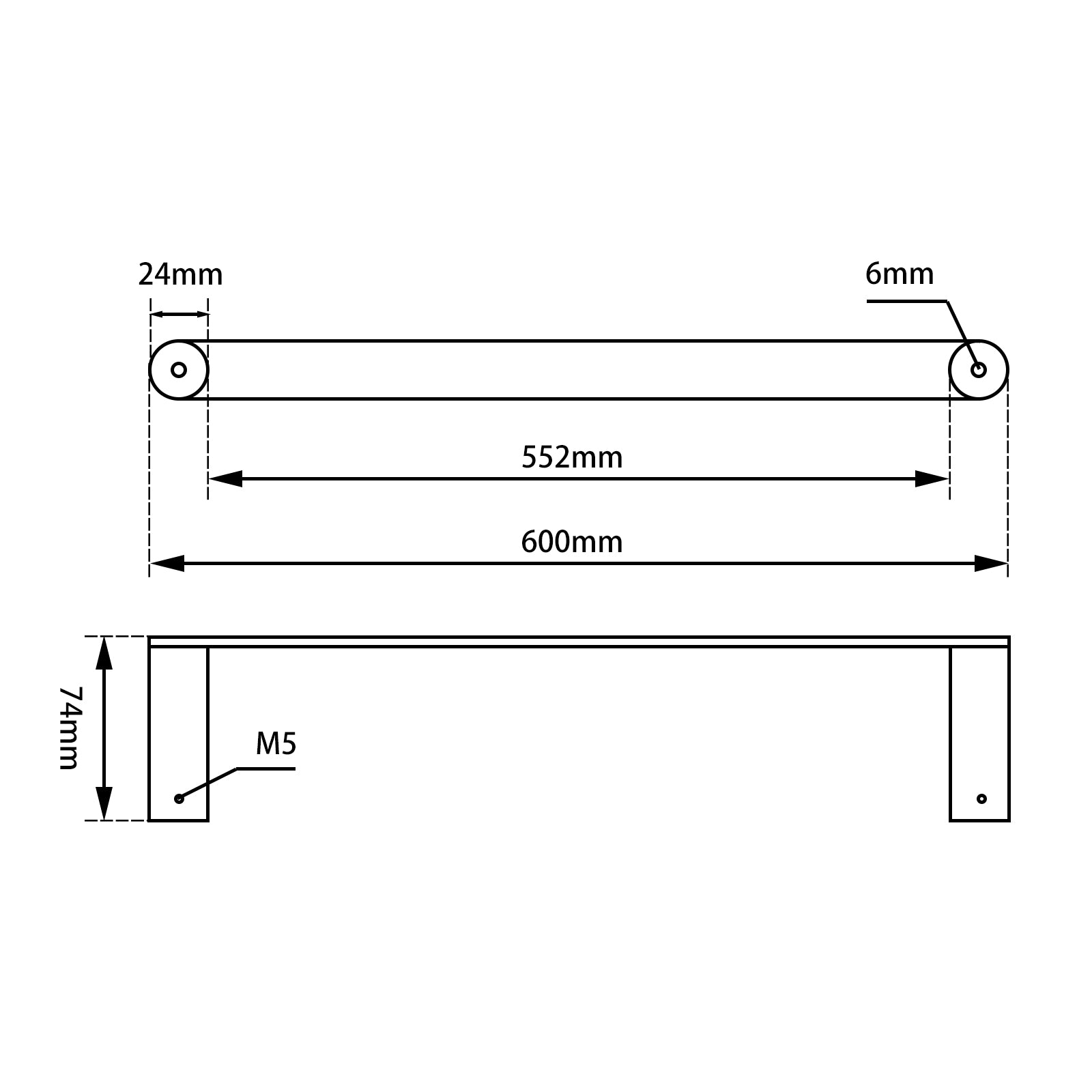 Stainless Steel 600mm Single Towel Rail - Black and Rose Gold - RUSHY