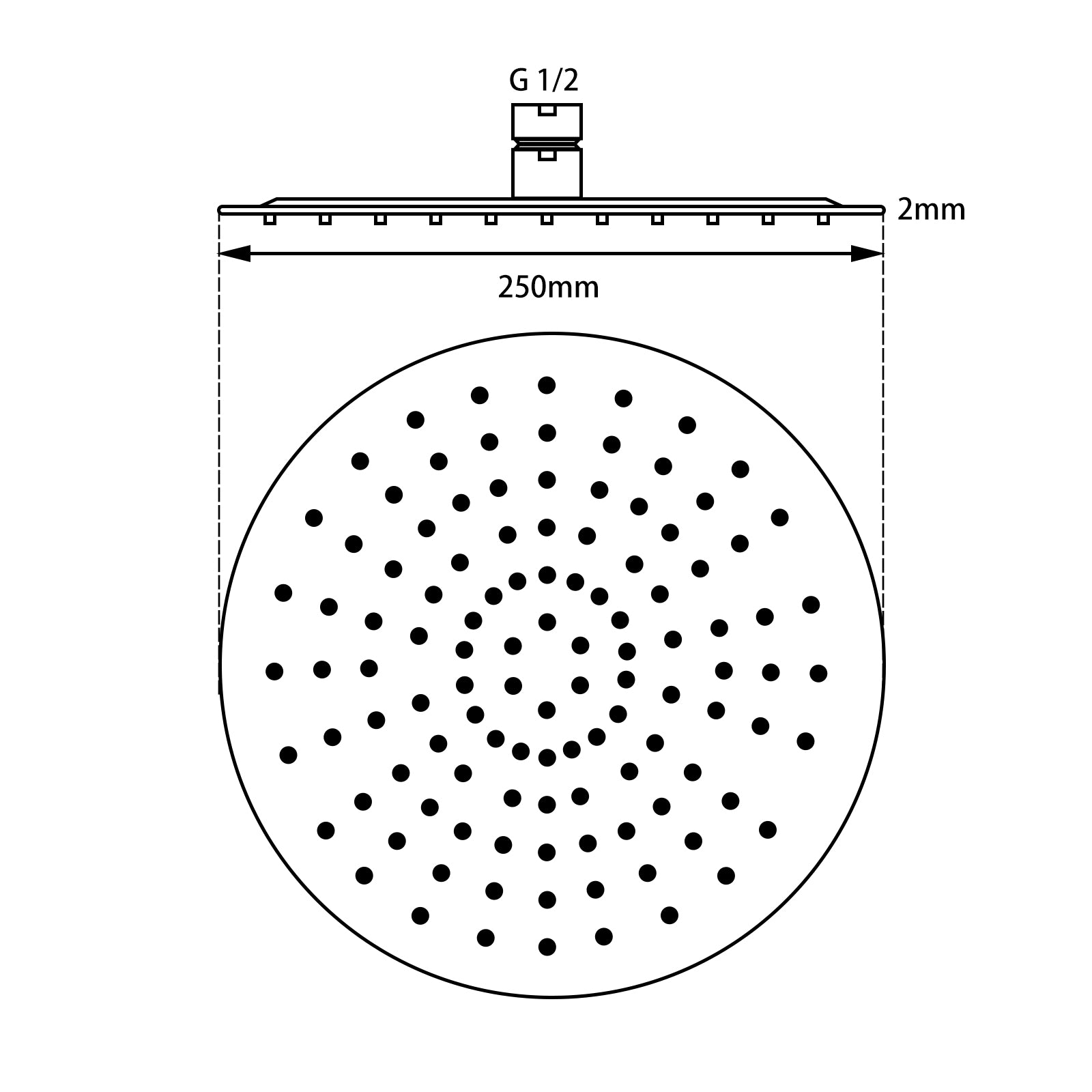 Stainless Steel 250mm Shower Head Round - Chrome Silver