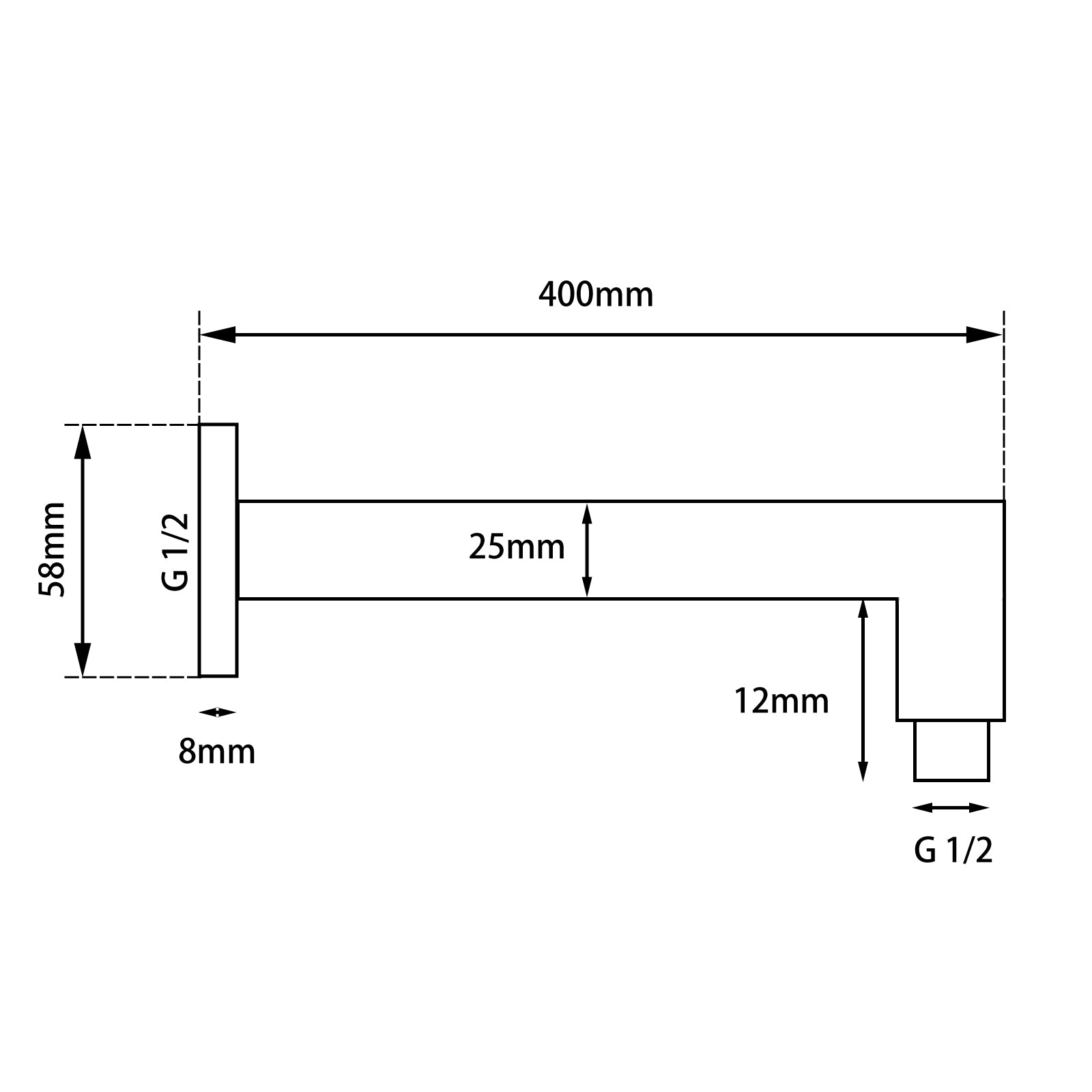 Stainless Steel 400mm Square Wall Shower Arm – Chrome Silver