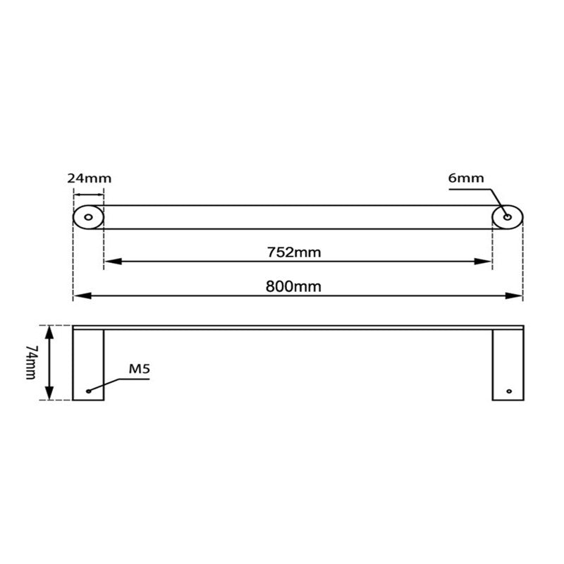 Stainless Steel 800mm Single Towel Rail - Brushed Nickel Silver - RUSHY