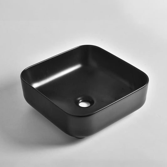 CLAYA SQ-385 380mm Square Ceramic Above Counter Basin – Matte Black
