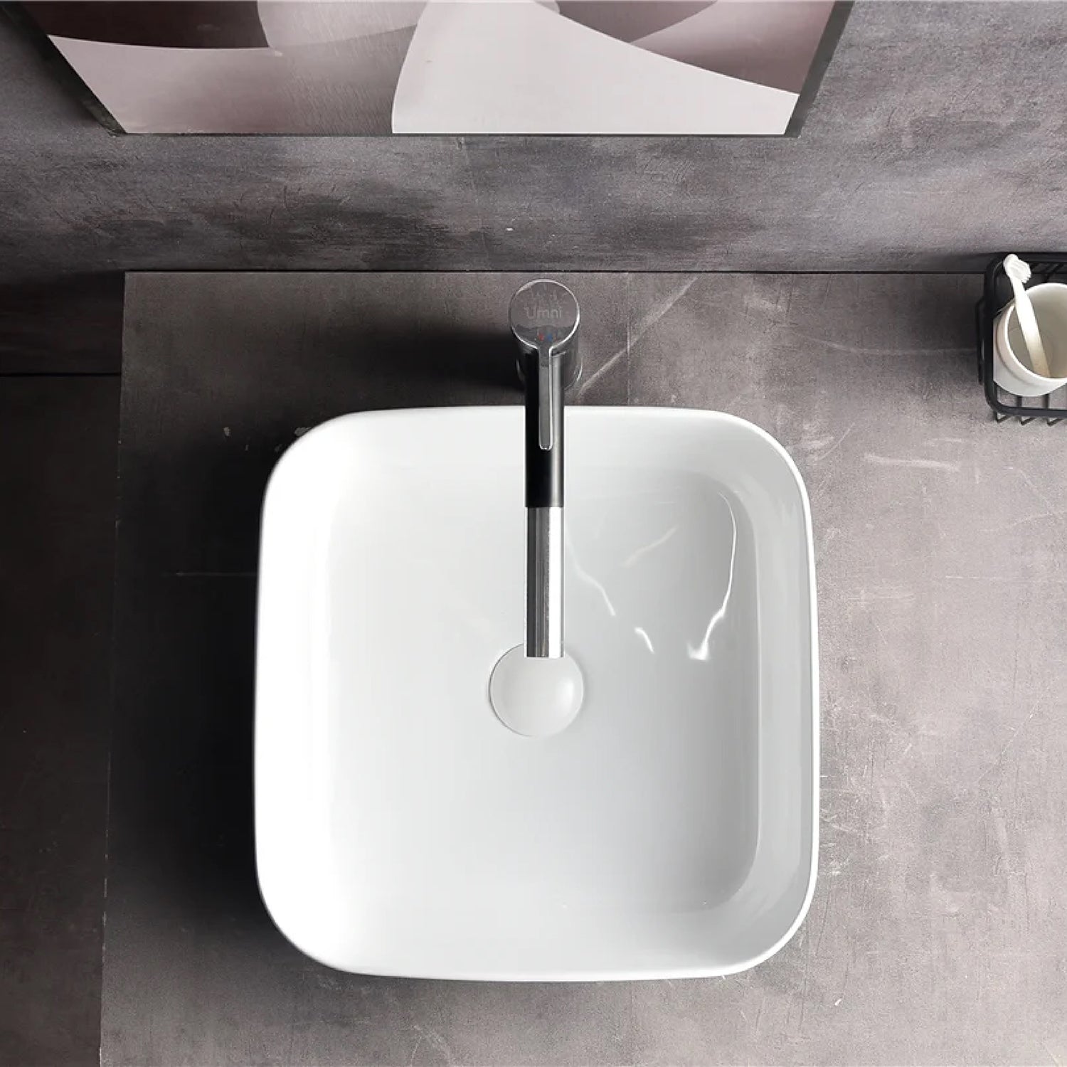 CLAYA SQ-385 380mm Square Ceramic Above Counter Basin – Gloss White