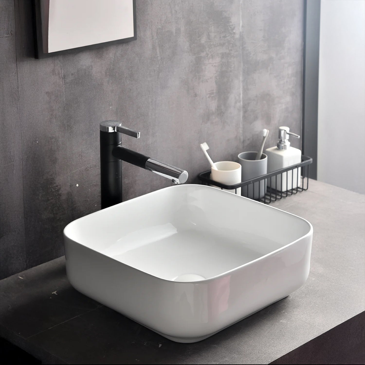 CLAYA SQ-385 380mm Square Ceramic Above Counter Basin – Gloss White