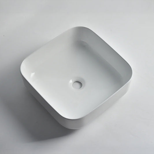 CLAYA SQ-385 380mm Square Ceramic Above Counter Basin – Gloss White