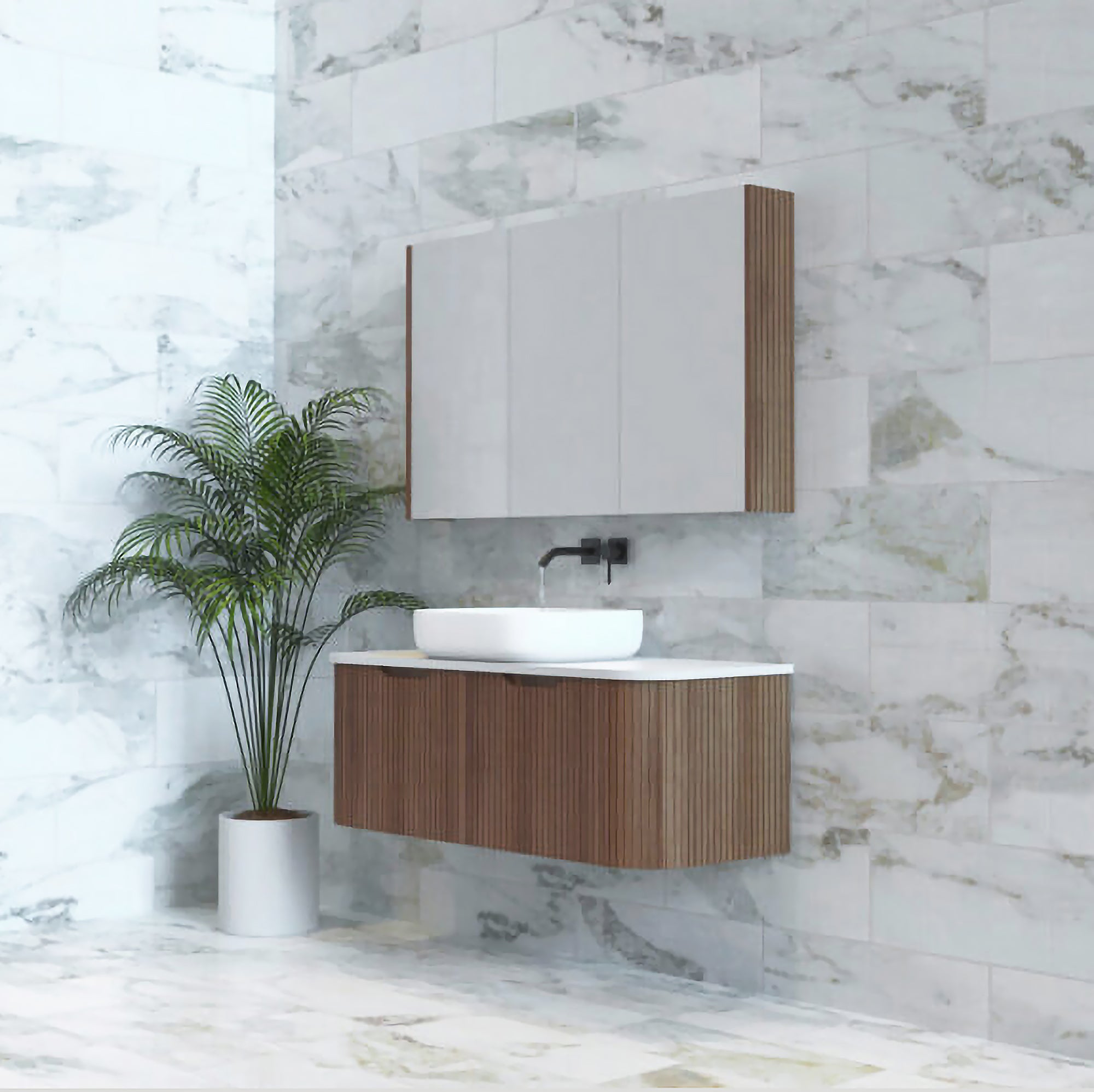 Bergen 1200mm Wall Hung Fluted Vanity Cabinet - Solid Timber