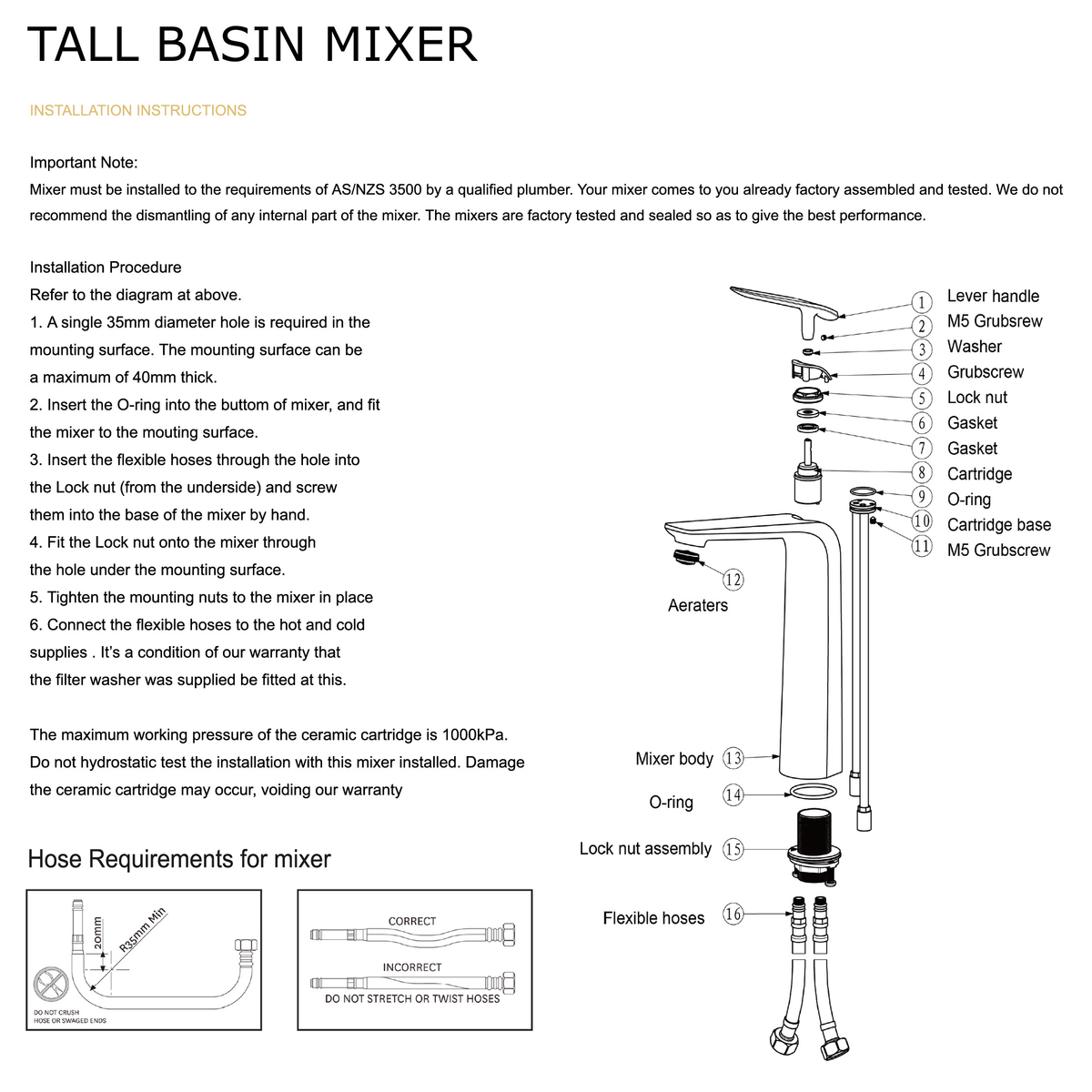 Tall Basin Mixer - Chrome | BELLINO