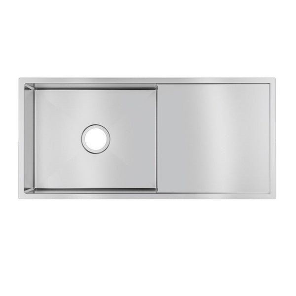 Stainless Steel Round Corner Handmade Single Bowl Kitchen Sink with Drain Board 960*450*230mm- Chrome Silver