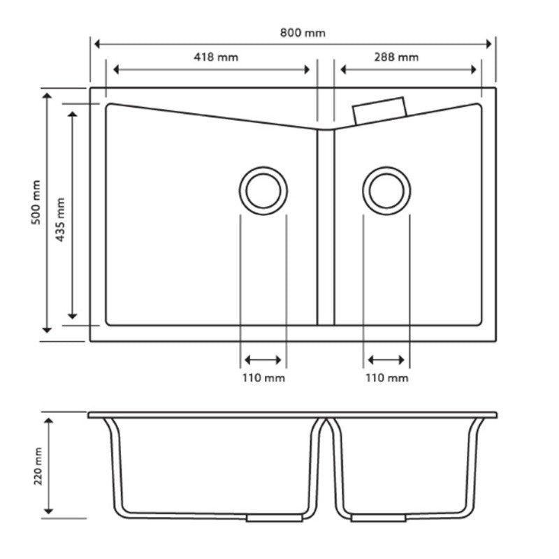 Carysil Granite Double Bowl Kitchen Sink 800x500mm - White