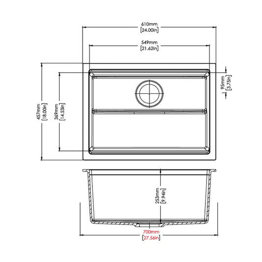 Carysil Granite Single Bowl Kitchen Sink with Grid & Colander Harmony Big Bowl - White