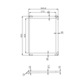 Load image into Gallery viewer, Technical dimension drawing of a square frame or tray with corner protectors, showing top and side views with measurements in millimeters on a white background.
