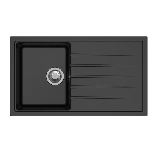 Carysil Granite Single Bowl Kitchen Sink with Drainboard Vivaldi D100S - Black