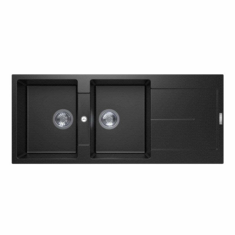 Carysil Granite Stone Double Bowl Kitchen Sink with Draining Board 1160x460x200mm - Black
