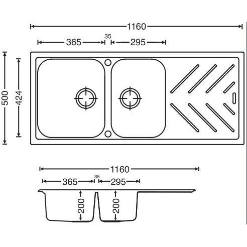 Carysil Granite 1 & 3/4 Double Bowl Stone Kitchen Sink with Drain Board - White - Beethoven D200