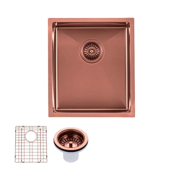 Stainless Steel PVD Coating Single Bowl Kitchen Sink with Bottom Grid 390x450x215mm - Copper
