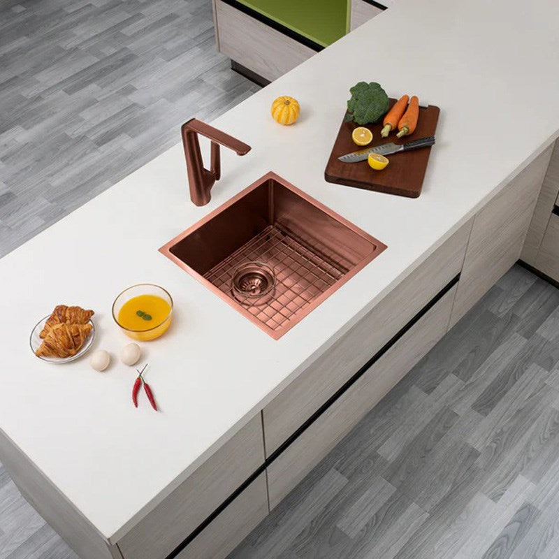 Stainless Steel PVD Single Bowl Kitchen Sink with Bottom Grid 440x440x205mm - Copper