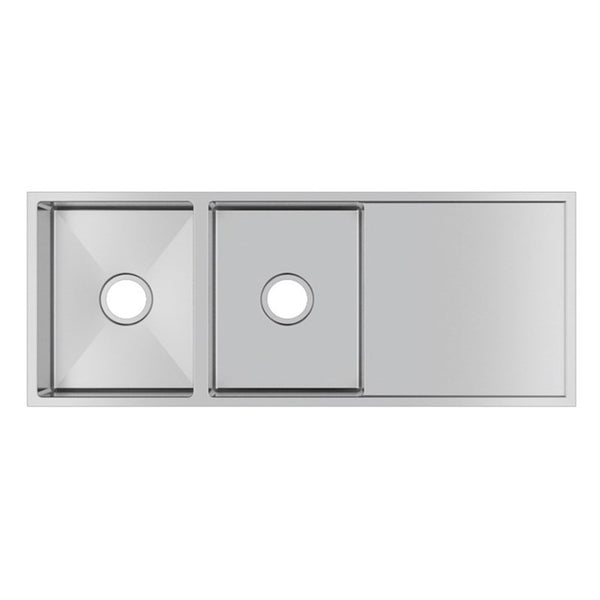 Stainless Steel Round Corner Handmade Double Bowl Kitchen Sink with Drain Board 1160*460*230mm- Chrome Silver