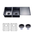 Load image into Gallery viewer, Stainless Steel Handmade Double Bowl Kitchen Sink with Drainboard 1160x460mm - Gunmetal

