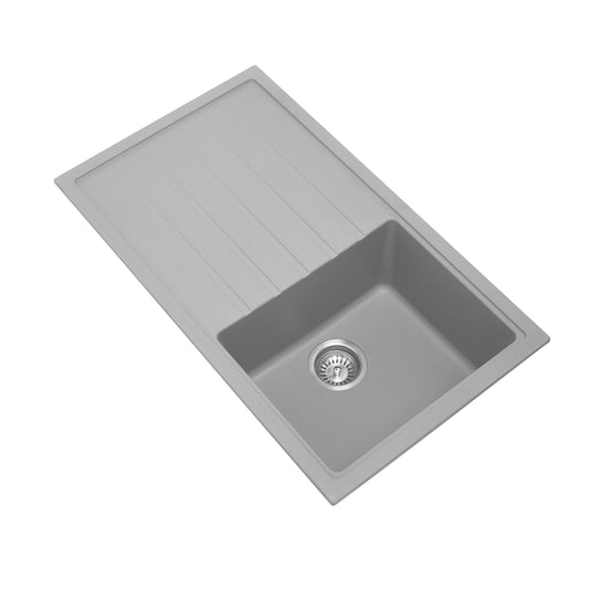 Carysil Granite Stone Single Bowl Kitchen Sink with Draining Board 860x500mm - Concrete Grey