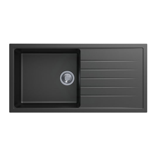 Carysil Granite Stone Single Bowl Kitchen Sink with Draining Board 1000x500mm - Black