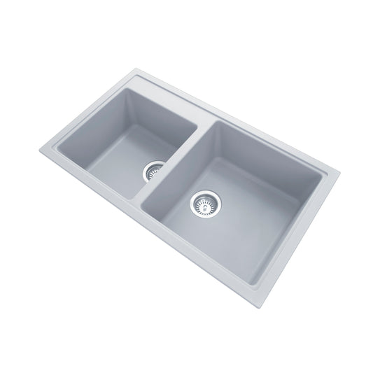 Carysil Granite Stone Double 1 3/4 Bowl Kitchen Sink 860x500x200mm - Concrete Grey
