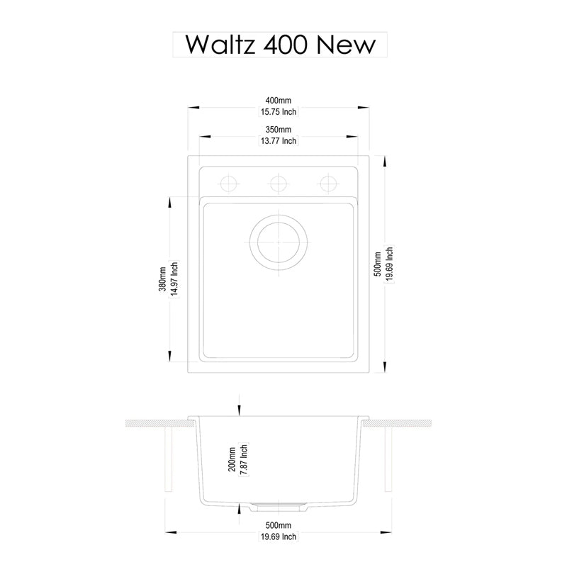 Carysil Granite Single Bowl Kitchen Sink Waltz 400 - Black