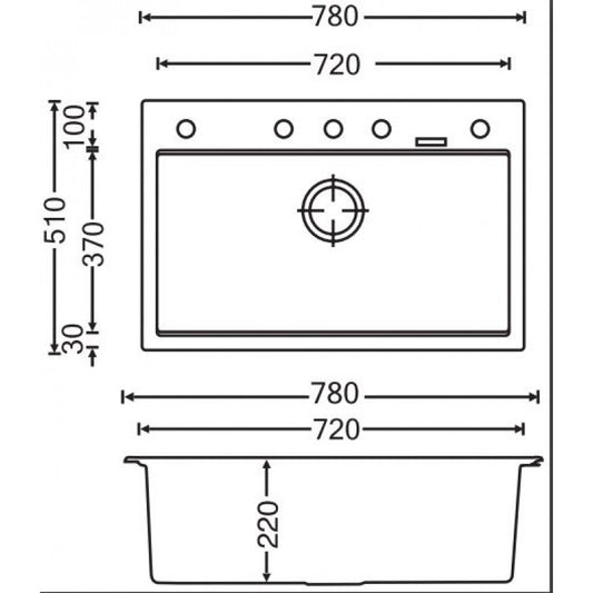 Carysil Granite Stone Single Bowl Kitchen Sink 780x510x220mm - Concrete Grey