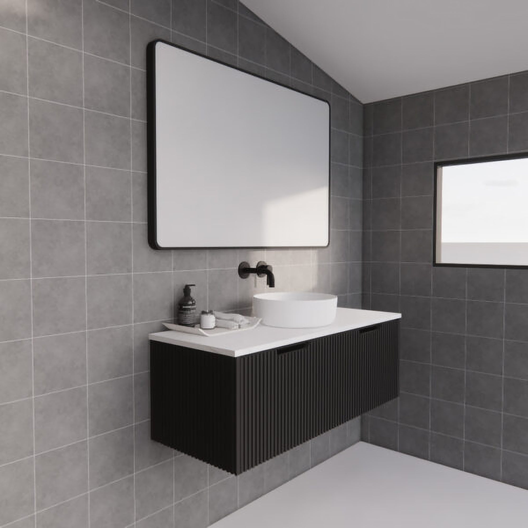 Vienna 1200mm Wall Hung Fluted Vanity Cabinet - Matte Black