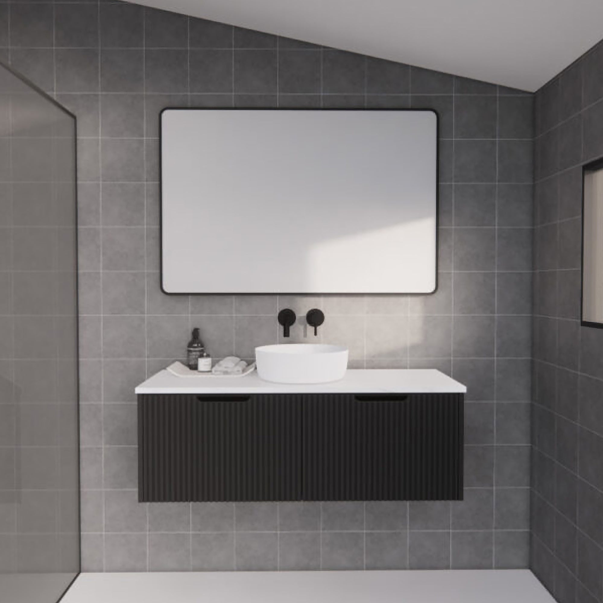 Vienna 1200mm Wall Hung Fluted Vanity Cabinet - Matte Black