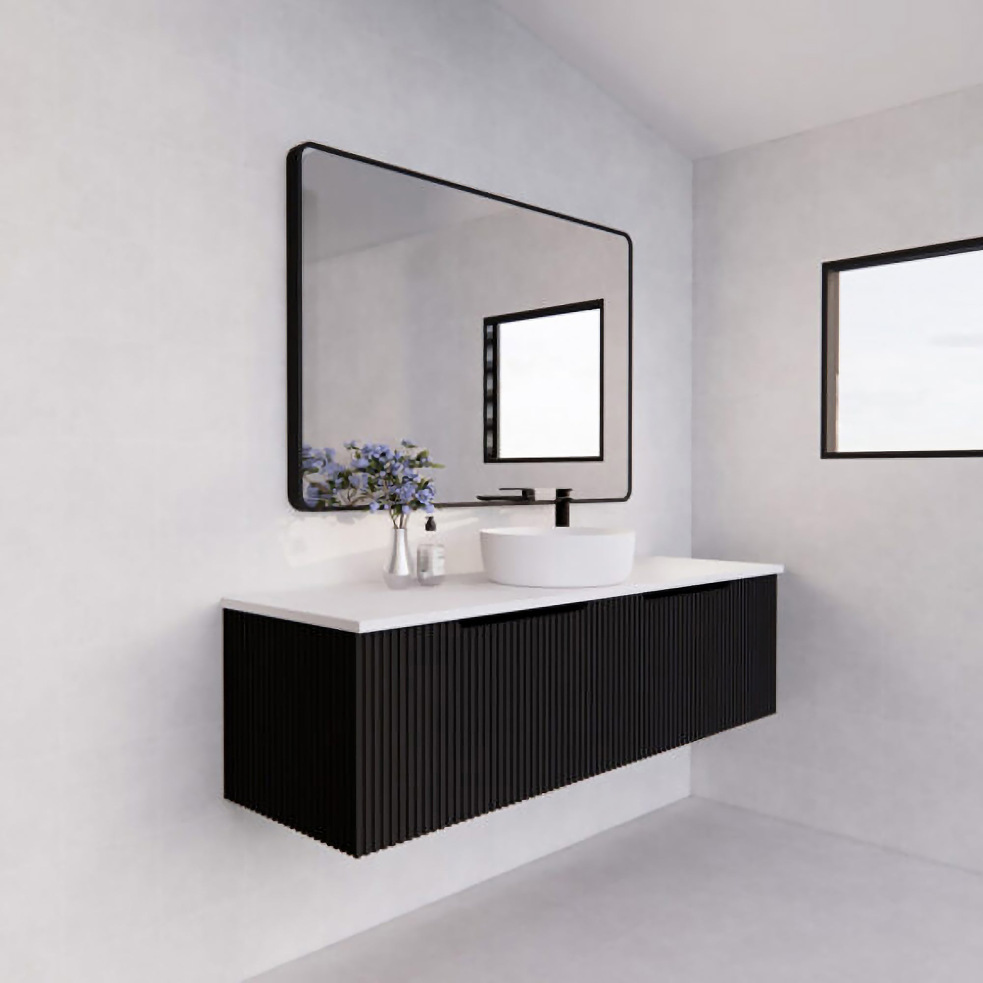 Vienna 1500mm Wall Hung Fluted Vanity Cabinet - Matte Black