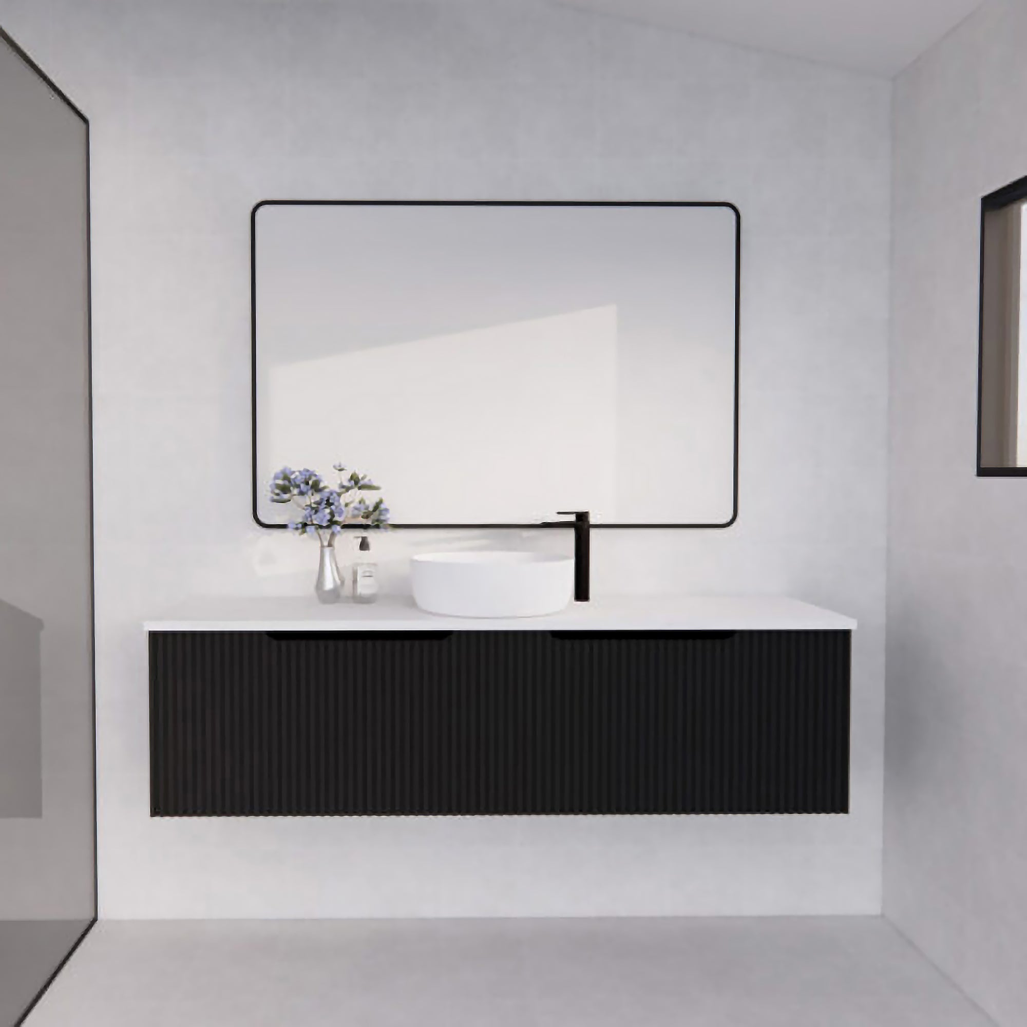 Vienna 1500mm Wall Hung Fluted Vanity Cabinet - Matte Black