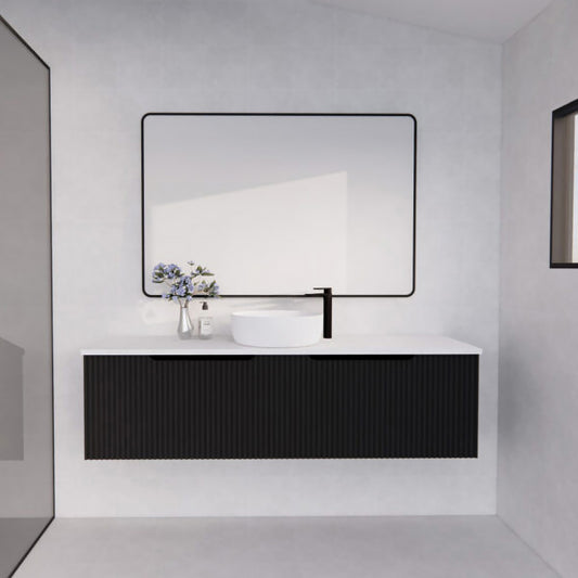 Vienna 1500mm Wall Hung Fluted Vanity Cabinet - Matte Black