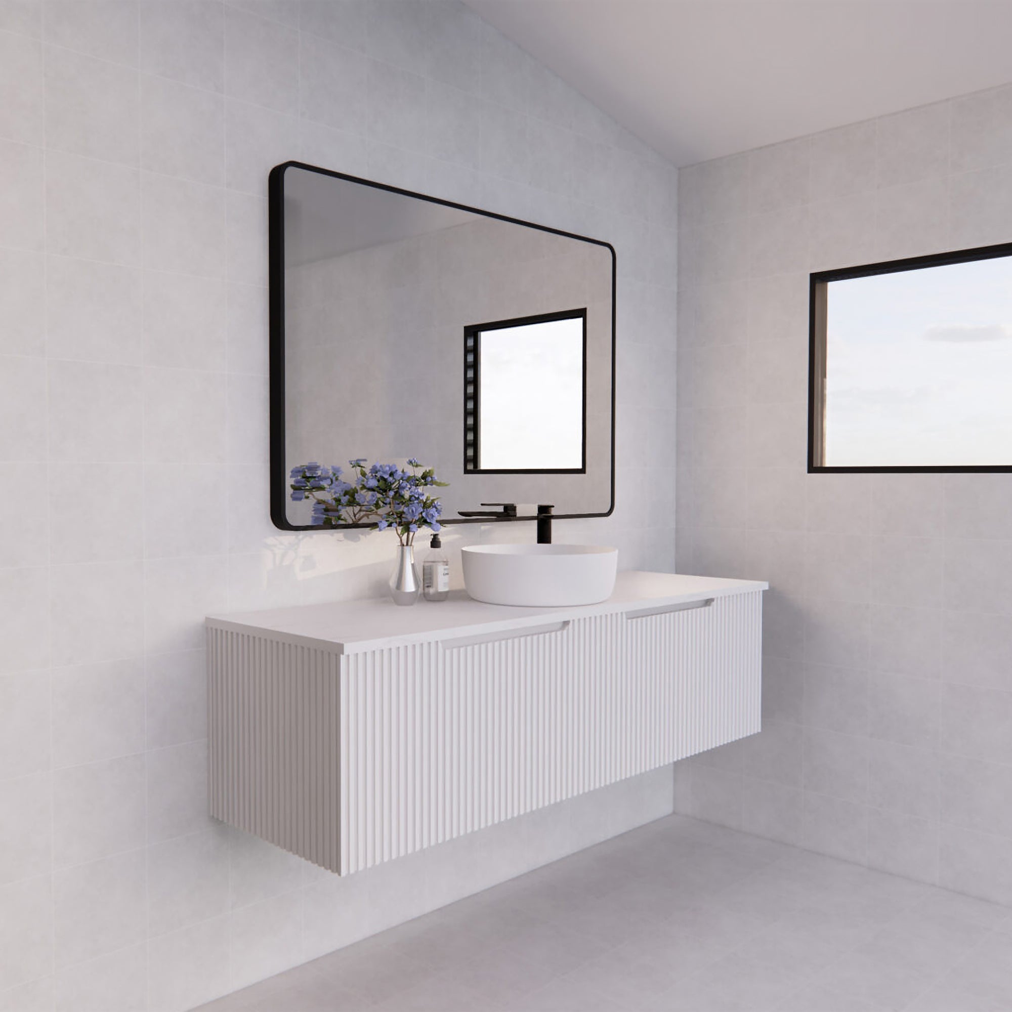 Vienna 1500mm Wall Hung Fluted Vanity Cabinet -Matte White