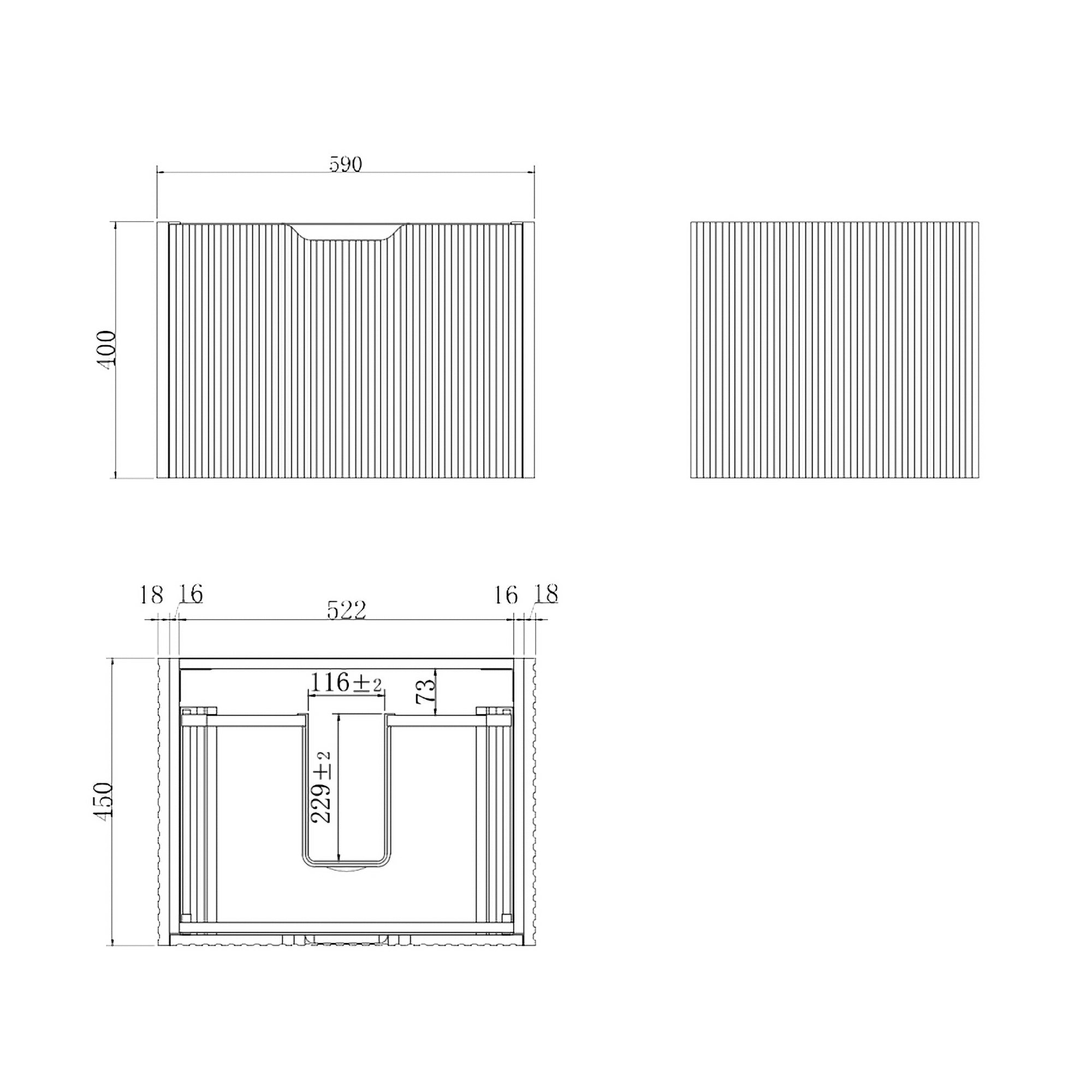 Vienna 600mm Wall Hung Fluted Vanity Cabinet - Matte White
