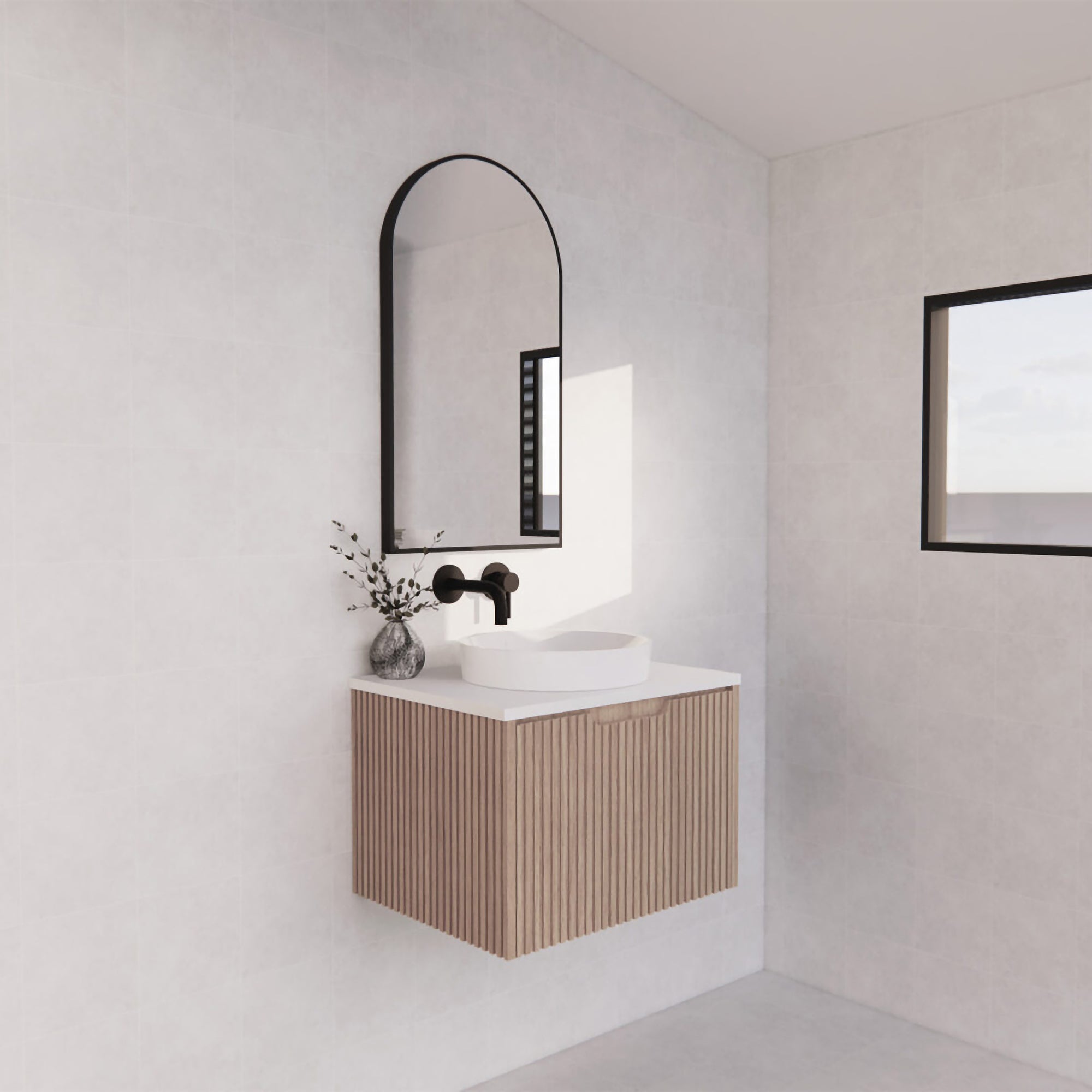 Vienna 600mm Wall Hung Fluted Vanity Cabinet - American Oak