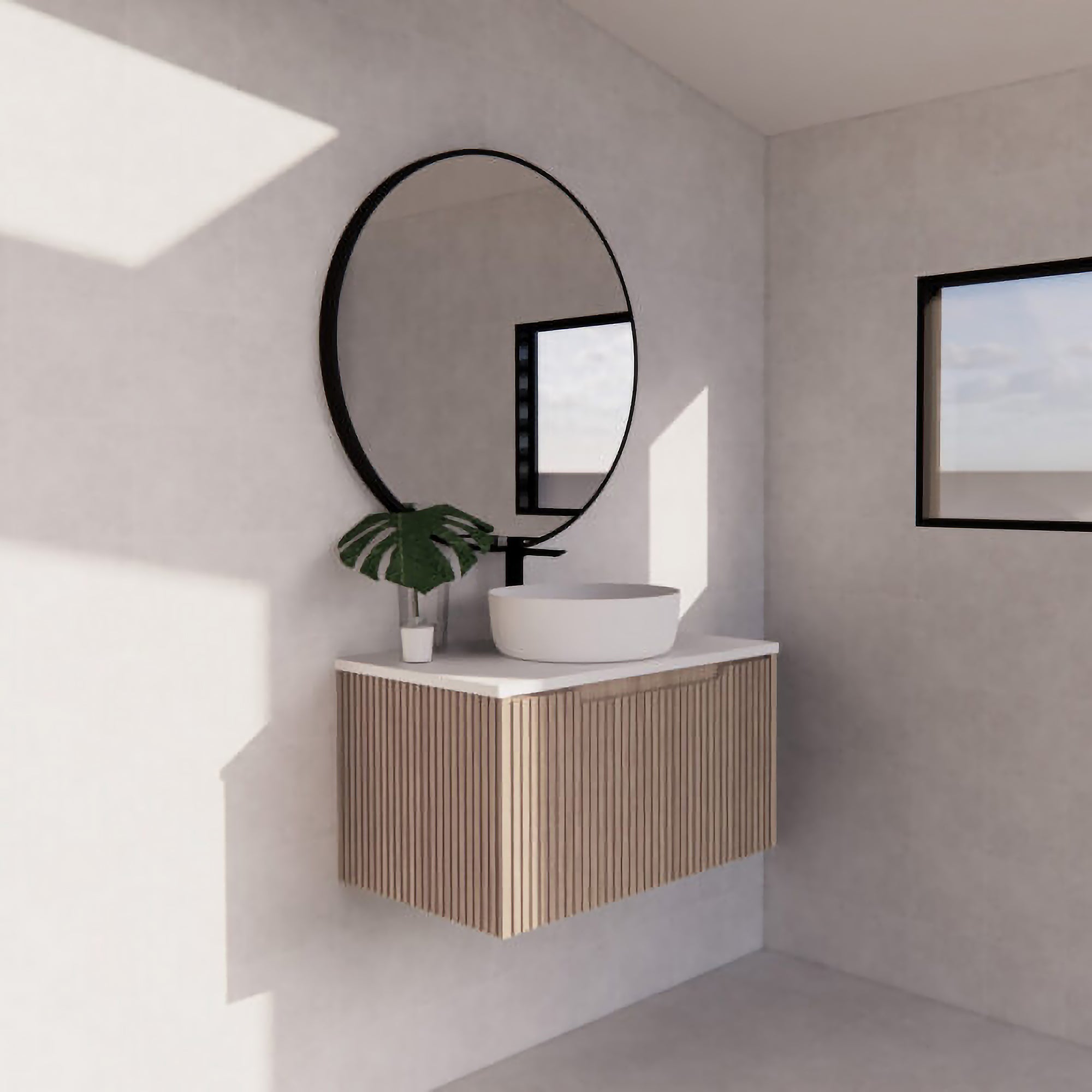 Vienna 750mm Wall Hung Fluted Vanity Cabinet - American Oak
