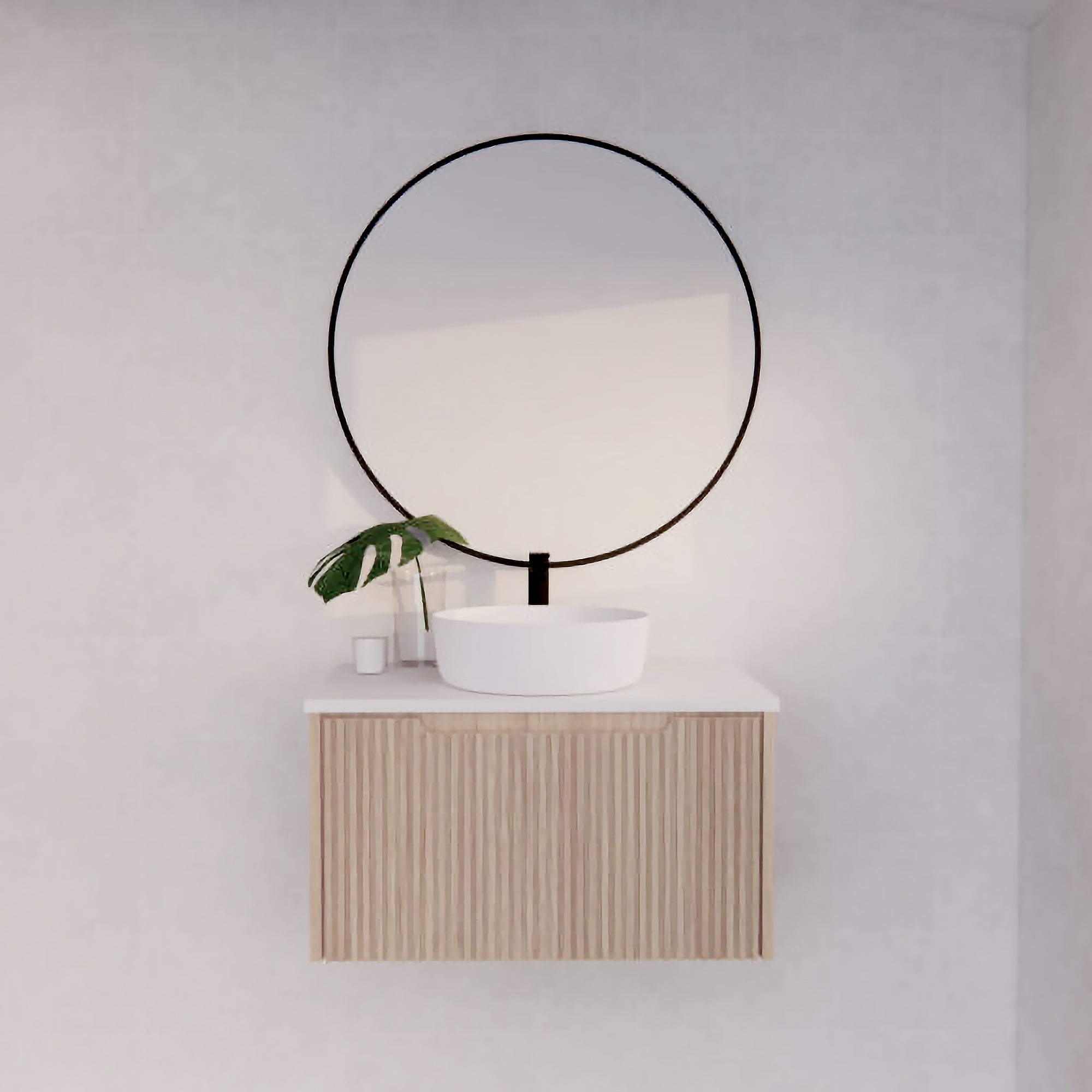Vienna 750mm Wall Hung Fluted Vanity Cabinet - American Oak