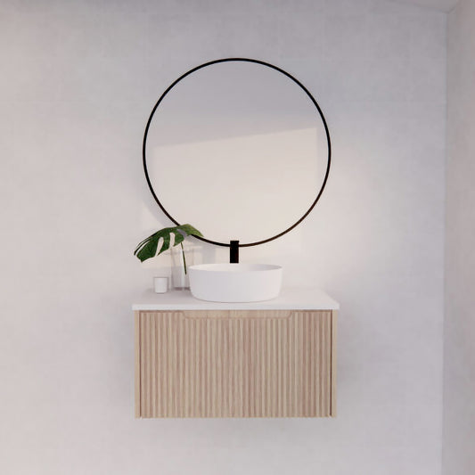 Vienna 750mm Wall Hung Fluted Vanity Cabinet - American Oak