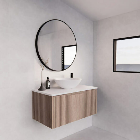 Vienna 900mm Wall Hung Fluted Vanity Cabinet - American Oak
