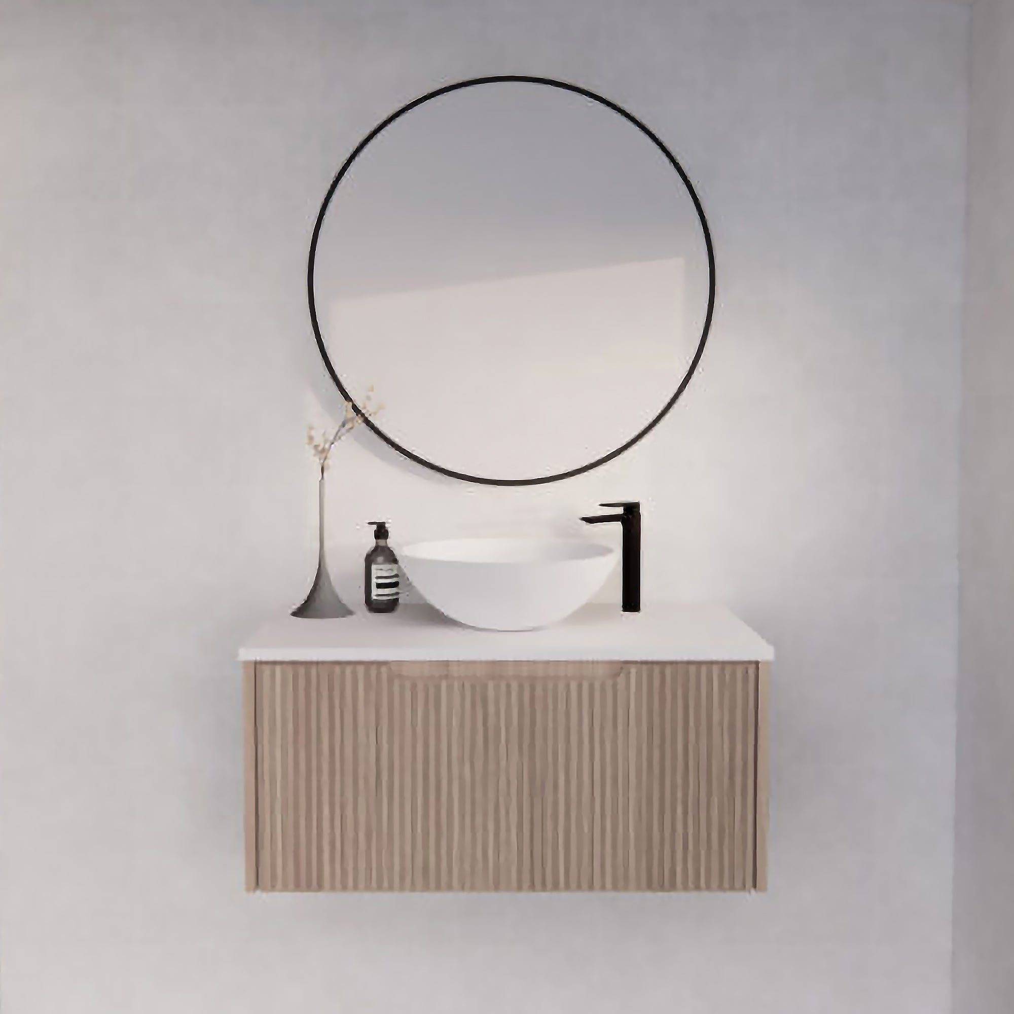 Vienna 900mm Wall Hung Fluted Vanity Cabinet - American Oak