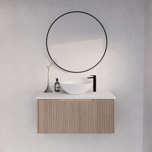 Vienna 900mm Wall Hung Fluted Vanity Cabinet - American Oak