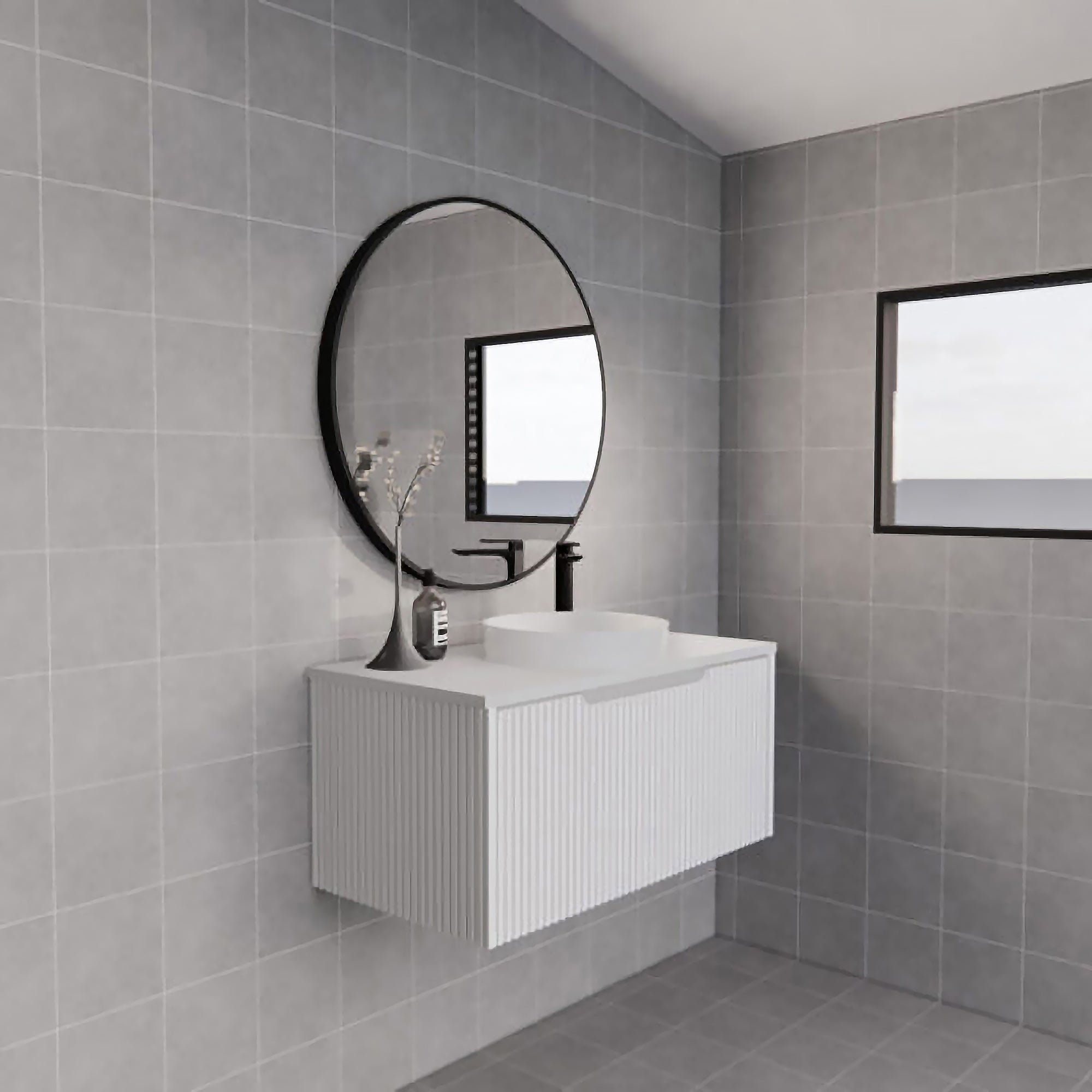 Vienna 900mm Wall Hung Fluted Vanity Cabinet - Matte White